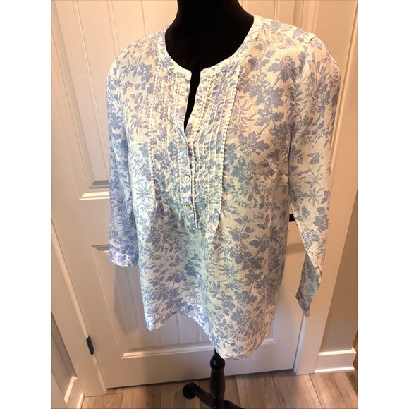 J. Jill Tops - J. Jill Love Linen Tunic 100% Linen Blouse Women's M Cottagecore Romantic Fairy